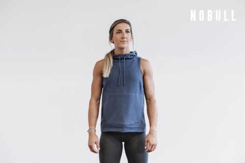 NOBULL Microplush Womens Sleeveless Hoodie Blue UK-KJR98